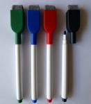 Whiteboard pen with brush and magnet